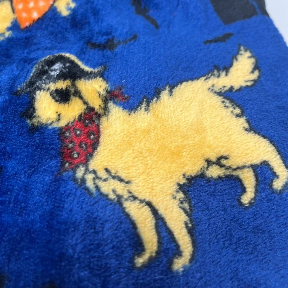 Halloween Plush Throw Blanket - Dogs Cats Costumes Witch Moon Blue 50